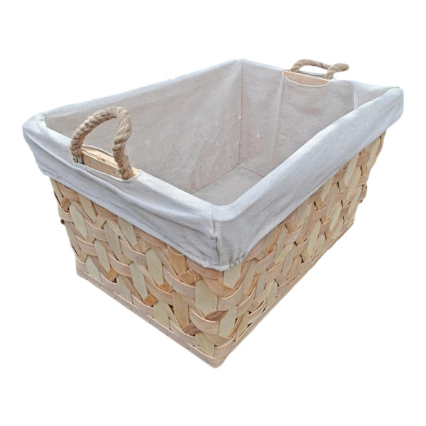 Red Hamper Rope Handle Wooden Weave Lined Storage Basket