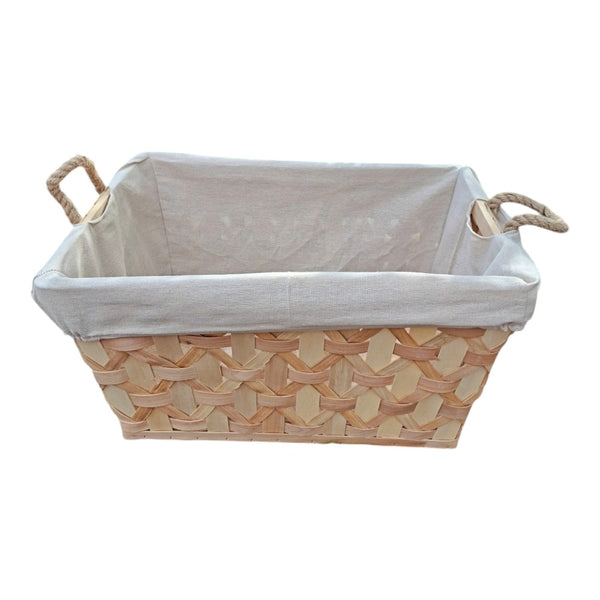 red hamper Rope Handle Wooden Weave Lined Storage Basket