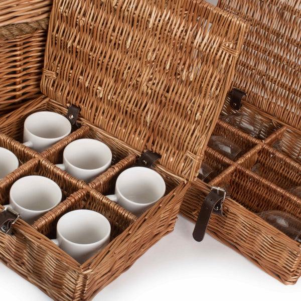 Red Hamper Rope Handled Green Tweed 6 Person Fitted Picnic Basket