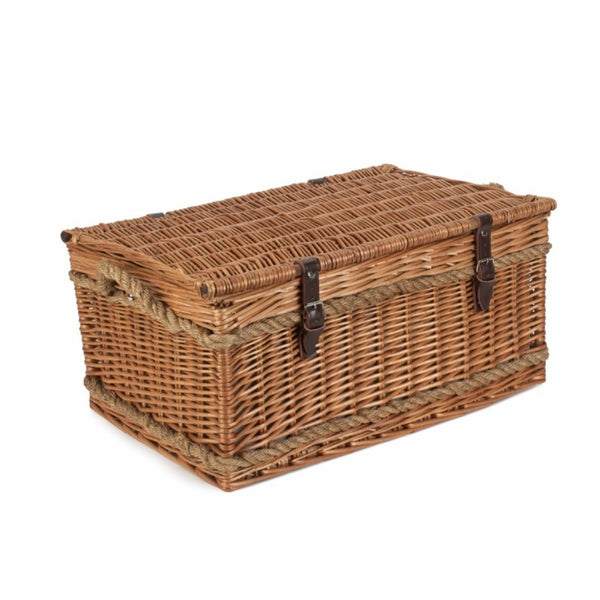 Red Hamper Rope Handled Green Tweed 6 Person Fitted Picnic Basket