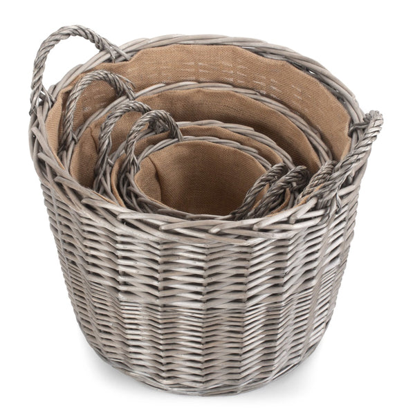 Red Hamper Round Antique Wash Finish Wicker Lined Wicker Log Basket