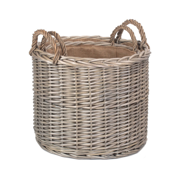 Red Hamper Round Lined Straight-Sided Wicker Log Basket