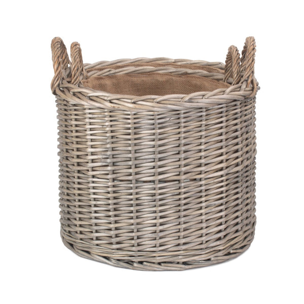 Red Hamper Round Lined Straight-Sided Wicker Log Basket