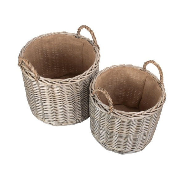 Red Hamper Round Lined Straight-Sided Wicker Log Basket