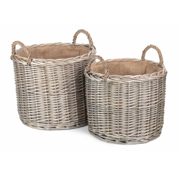 red hamper Round Lined Straight-Sided Wicker Log Basket