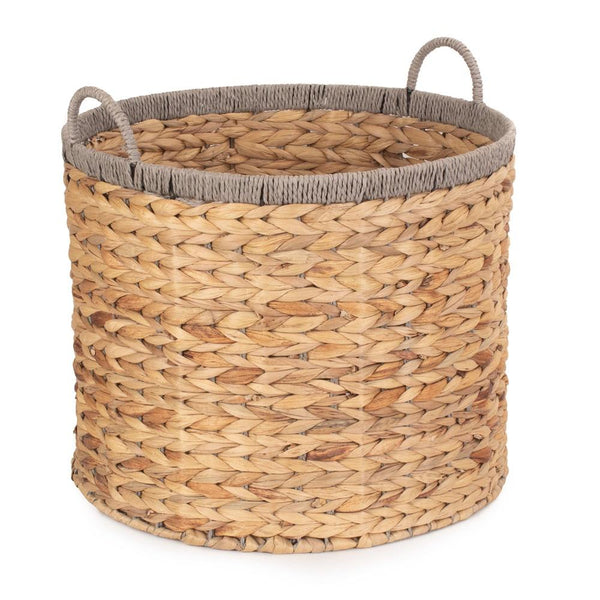 Red Hamper Round Water Hyacinth Storage Basket With Grey Rope Border