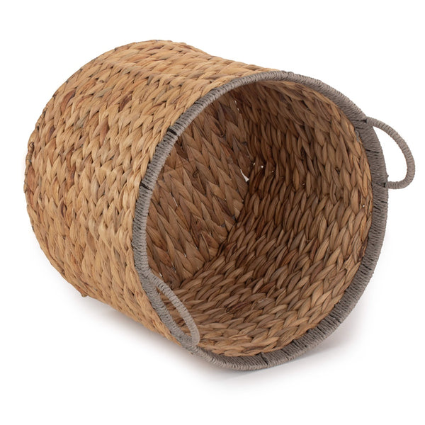 Red Hamper Round Water Hyacinth Storage Basket With Grey Rope Border