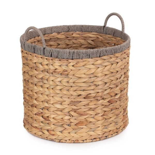 Red Hamper Round Water Hyacinth Storage Basket With Grey Rope Border