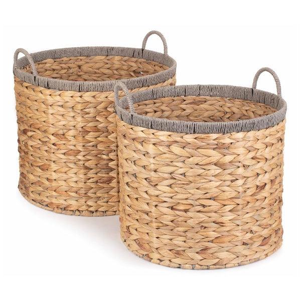 red hamper Round Water Hyacinth Storage Basket With Grey Rope Border