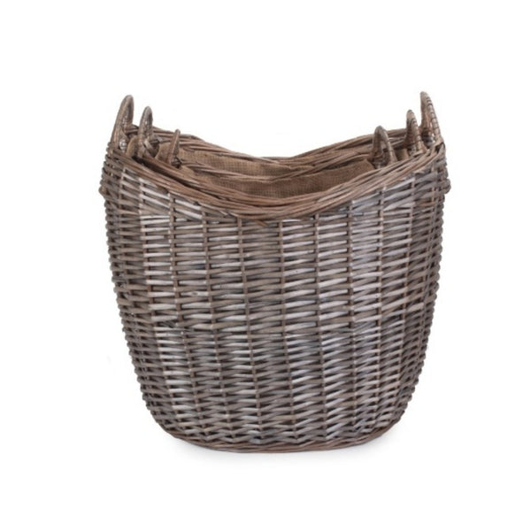 Red Hamper Scoop Neck Antique Wash Hessian Lined Wicker Log Basket