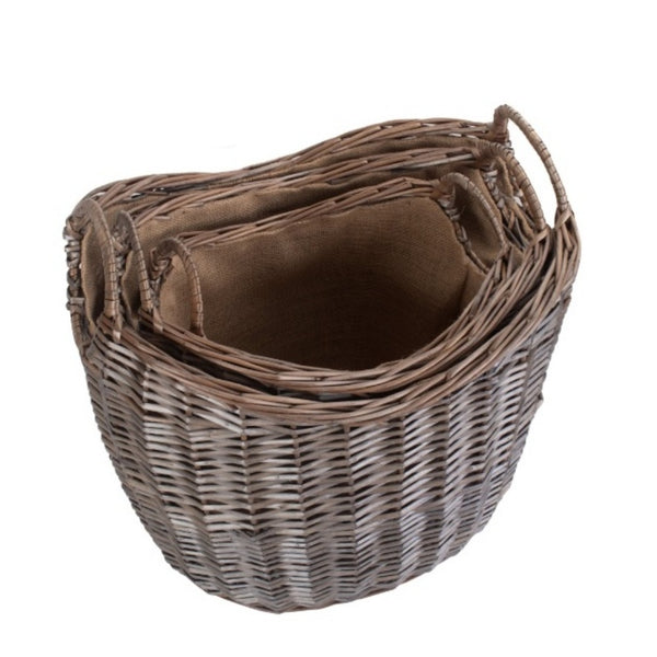Red Hamper Scoop Neck Antique Wash Hessian Lined Wicker Log Basket