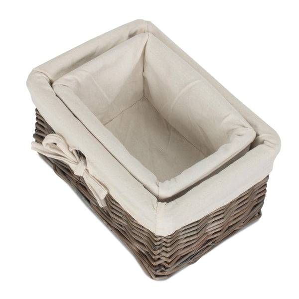 Red Hamper Set Of 2 Antique Wash Finish Cotton Lined Willow Basket