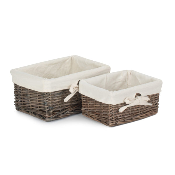 Red Hamper Set Of 2 Antique Wash Finish Cotton Lined Willow Basket