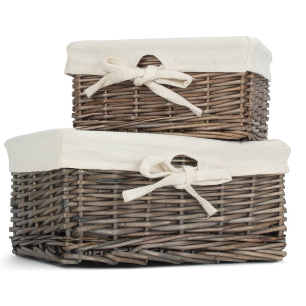 red hamper Set of 2 Antique Wash Finish Cotton Lined Willow Basket