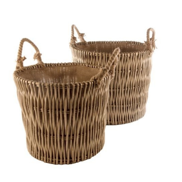 red hamper Set of 2 Vertical Weave Hessian Lined Wicker Log Basket