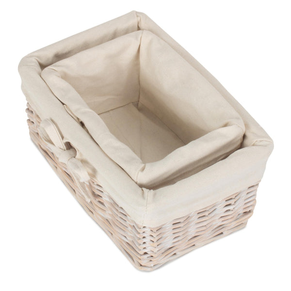 Red Hamper Set Of 2 White Wash Finish Cotton Lined Willow Basket