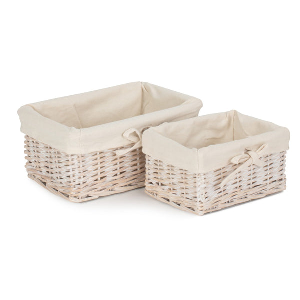 Red Hamper Set Of 2 White Wash Finish Cotton Lined Willow Basket