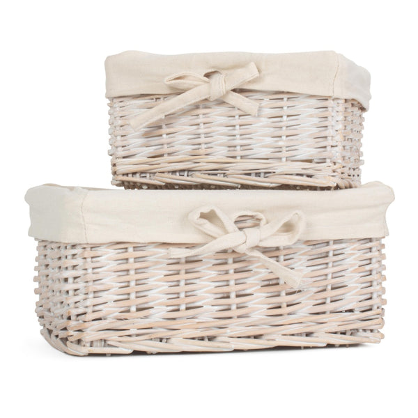 red hamper Set of 2 White Wash Finish Cotton Lined Willow Basket