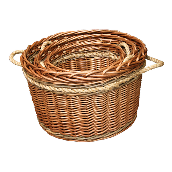 red hamper Set of 3 Buff Rope Handled Wicker Log Basket