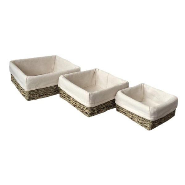 red hamper Set of 3 Cotton Lined Square Seagrass Basket