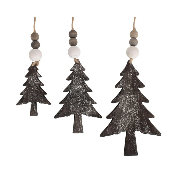 red hamper Set of 3 Hanging Glitter Christmas Tree Wicker Decorations