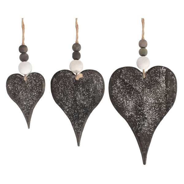 red hamper Set of 3 Hanging Glitter Heart Wicker Decorations