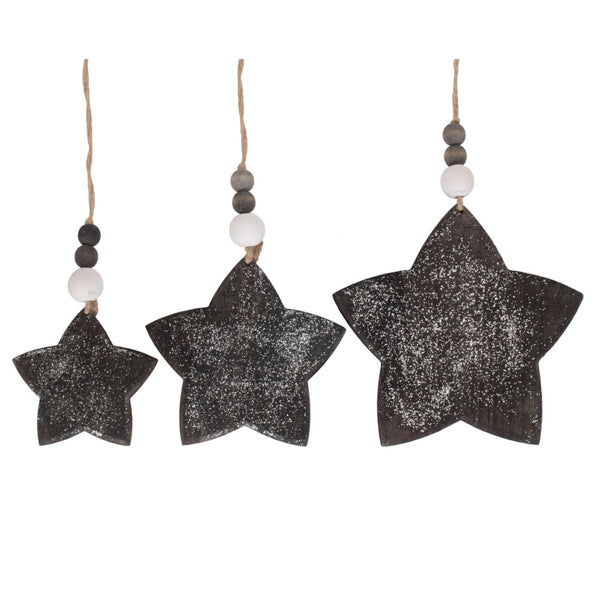red hamper Set of 3 Hanging Glitter Star Wicker Decorations
