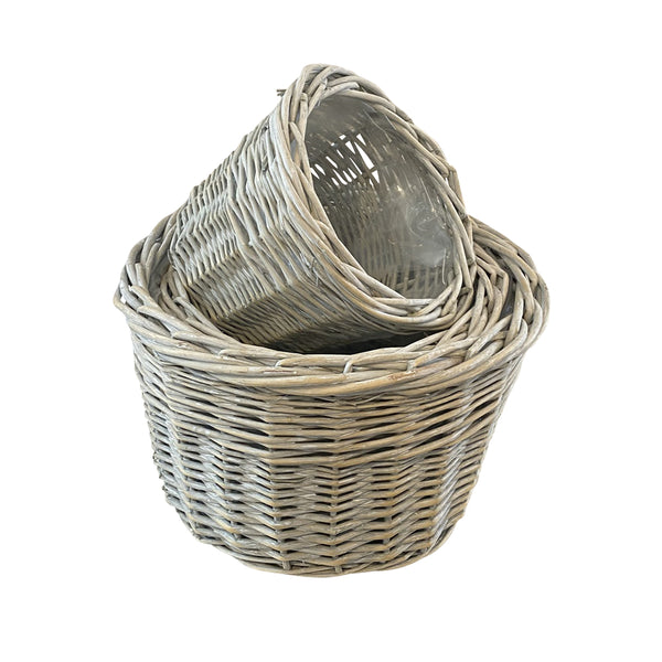 red hamper Set of 3 Provence Round Wicker Garden Planters