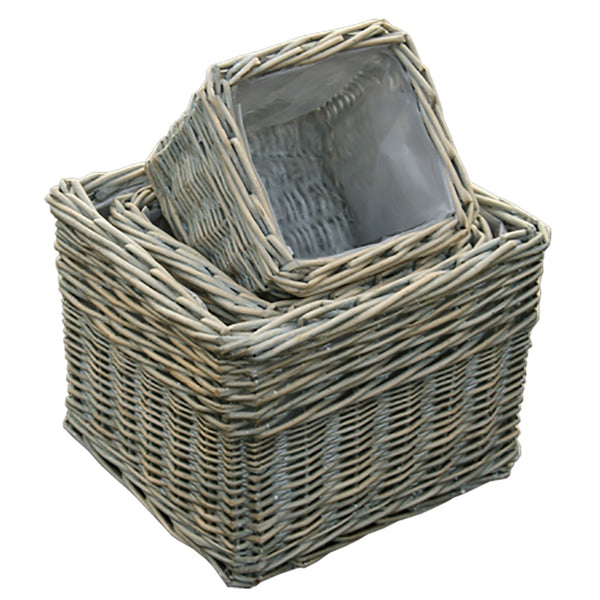 red hamper Set of 3 Provence Square Wicker Garden Planters