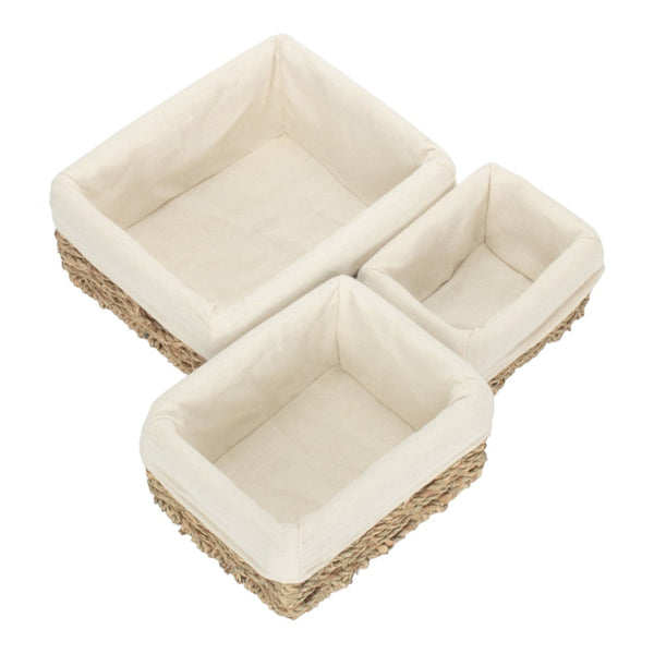 Red Hamper Set Of 3 Rectangular Cotton Lined Seagrass Trays