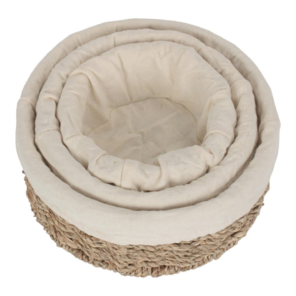 Red Hamper Set Of 3 Round Cotton Lined Seagrass Trays