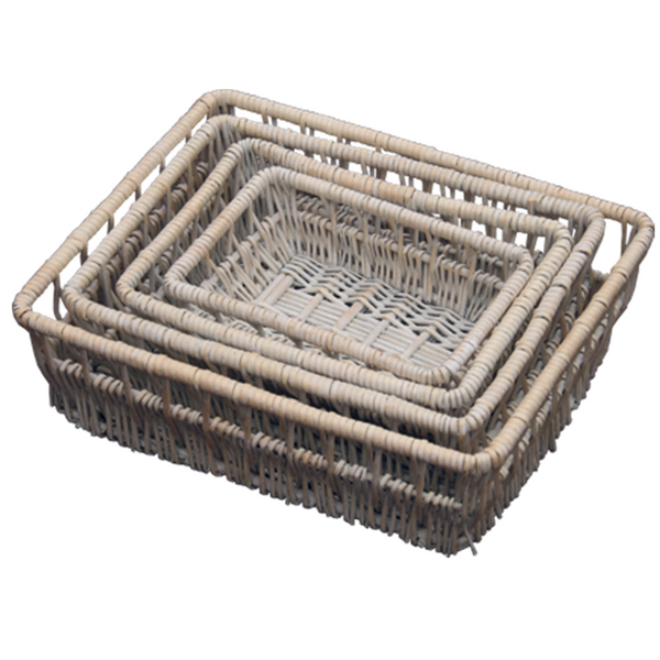 red hamper Set of 4 Provence Wicker Shallow Storage Baskets