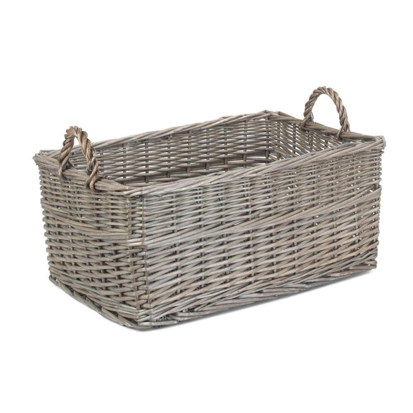 Red Hamper Shallow Antique Wash Wicker Storage Basket