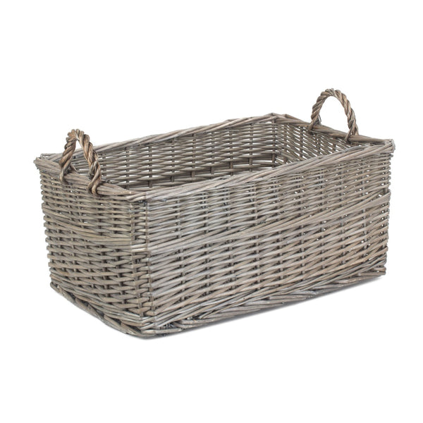 Red Hamper Shallow Antique Wash Wicker Storage Basket