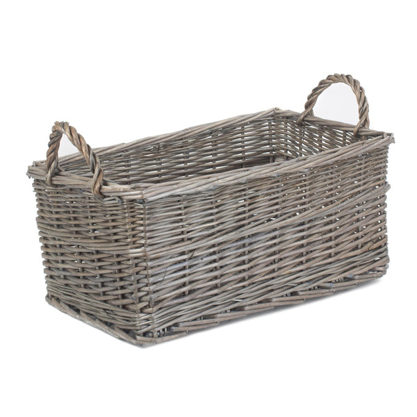 Red Hamper Shallow Antique Wash Wicker Storage Basket