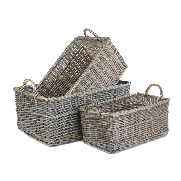 red hamper Shallow Antique Wash Wicker Storage Basket