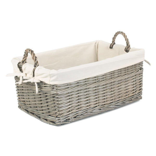 Red Hamper Shallow Cotton Lined Antique Wash Wicker Storage Basket