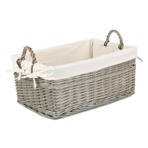 Red Hamper Shallow Cotton Lined Antique Wash Wicker Storage Basket