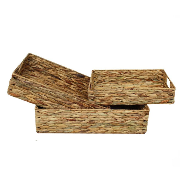 red hamper Shallow Rectangular Water Hyacinth Storage Basket