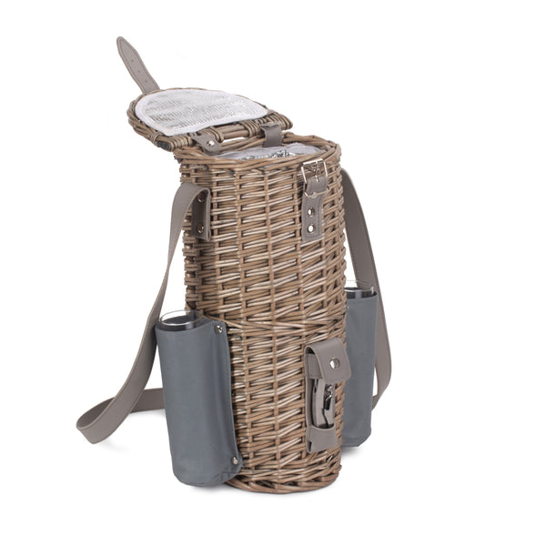 Red Hamper Single Bottle Wicker 2 Champagne Glass Carrier With Shoulder Strap