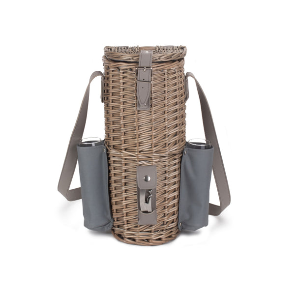 Red Hamper Single Bottle Wicker 2 Champagne Glass Carrier With Shoulder Strap