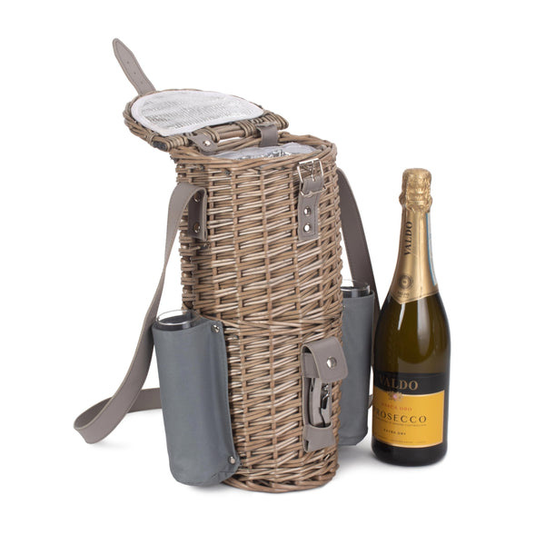 red hamper Single Bottle Wicker 2 Champagne Glass Carrier With Shoulder Strap