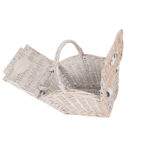 Red Hamper Small 28cm White Wash Elegant Wicker Picnic Basket