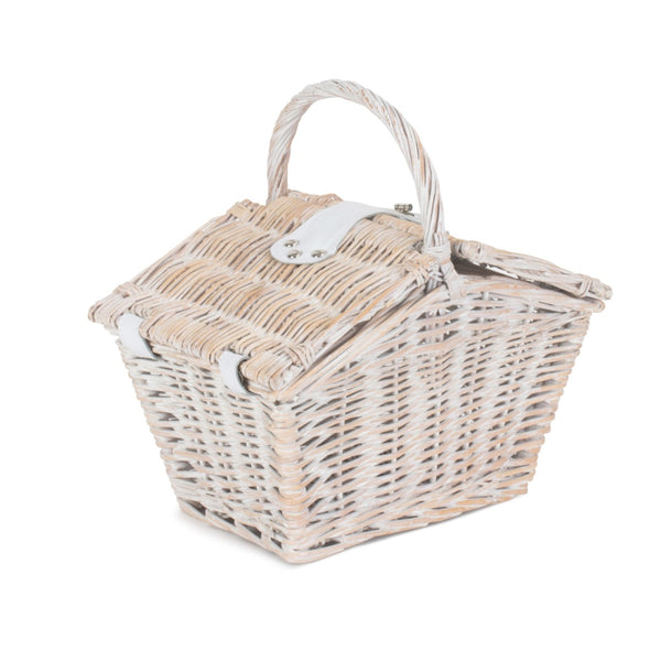 Red Hamper Small 28cm White Wash Elegant Wicker Picnic Basket
