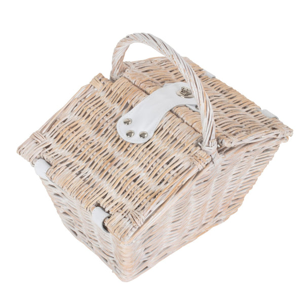 red hamper Small 28cm White Wash Elegant Wicker Picnic Basket