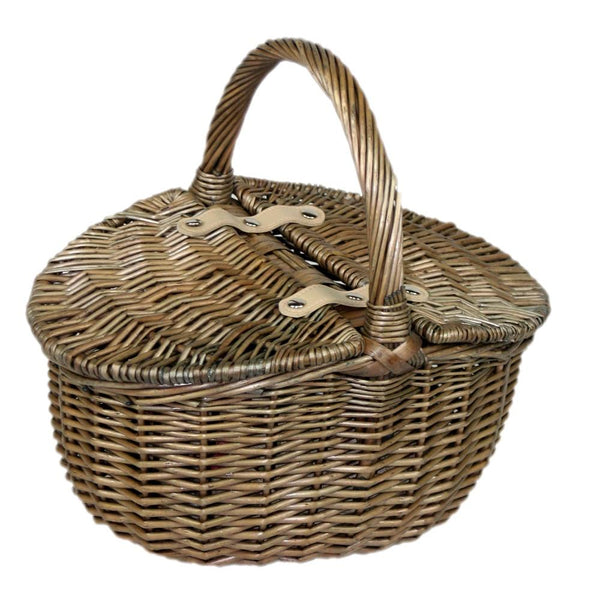 Red Hamper Small Antique Wash Double Lidded Oval Shopping Basket