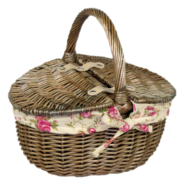 Red Hamper Small Antique Wash Double Lidded Oval Shopping Basket