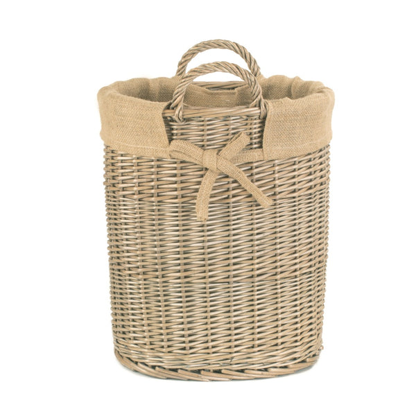 Red Hamper Small Oval Hessian Lined Wicker Log Basket