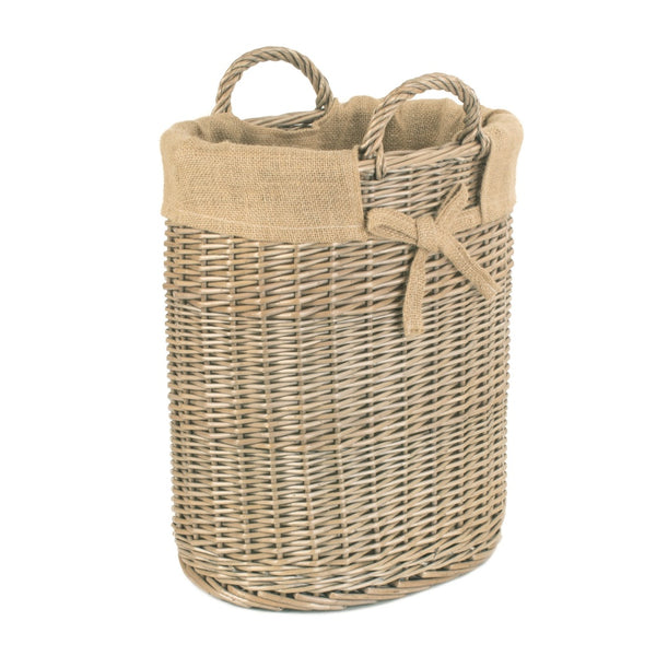 red hamper Small Oval Hessian Lined Wicker Log Basket