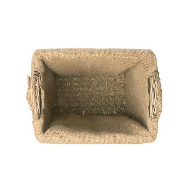Red Hamper Small Rectangular Hessian Lined Wicker Log Basket